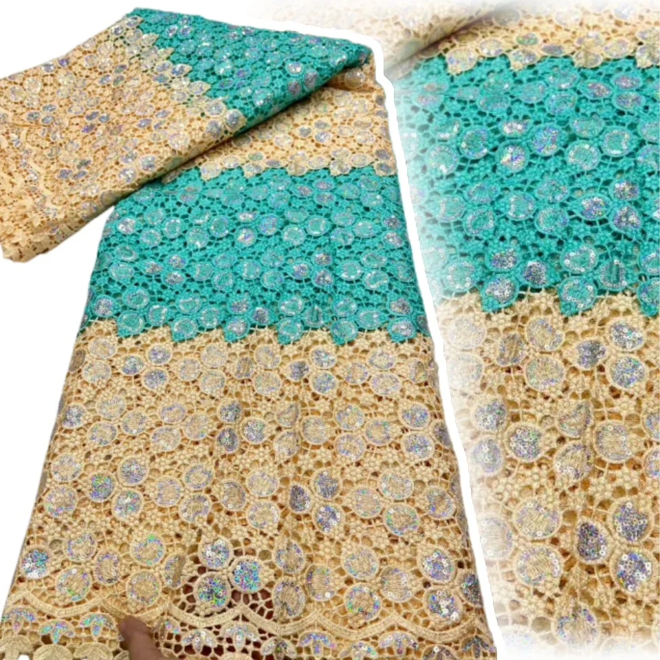 

Newest African Guipure Lace Lace Fabric 5 Yards High Quality Nigerian Embroidery Rope Lace Fabric For Evening Party Dresses 2170