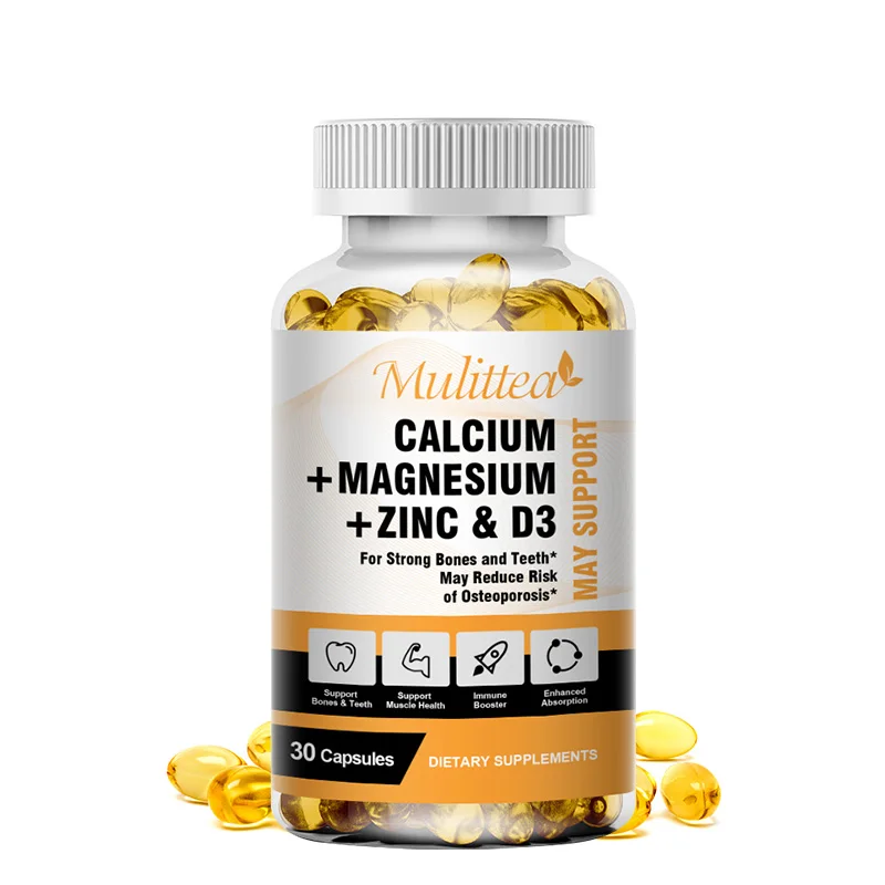 Mulittea Calcium Magnesium Zinc Capsules with Vitamin D3 for Strong Bones & Nervous System Health & Promotes Cell Growth