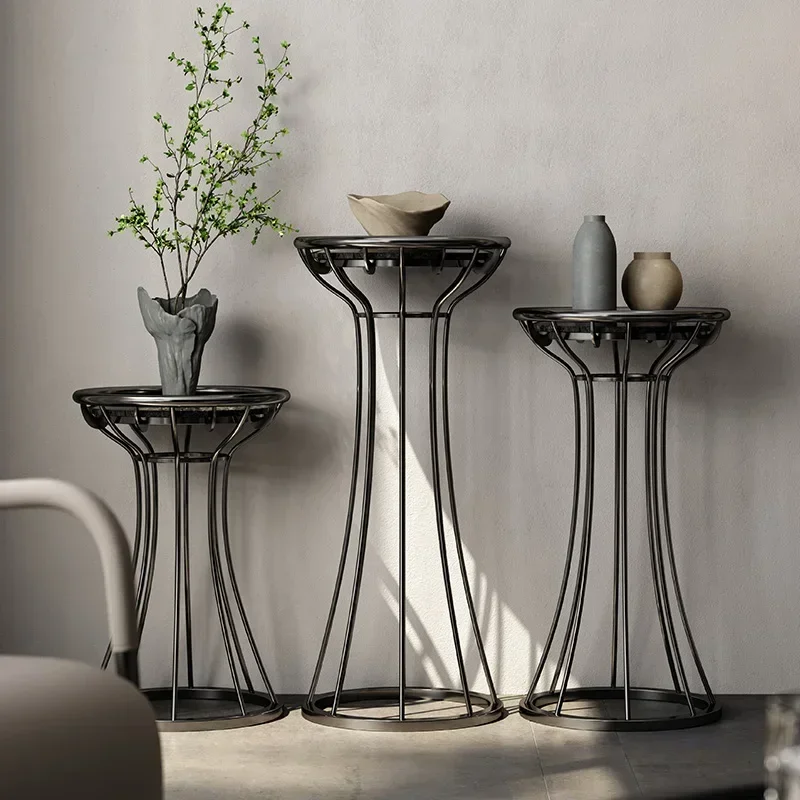 

Stainless steel flower stand High art plant stand Indoor home floor natural marble flower stand