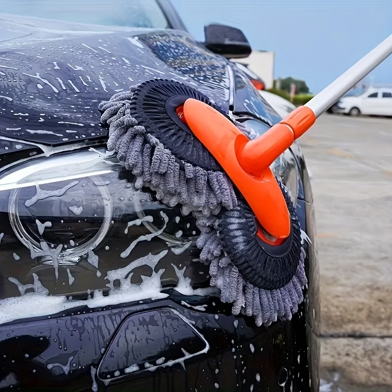 [Car Wash Brush] Adjustable Long-Handle Car Cleaning Brush, Chenille Microfiber Car Wash Tool, Heavy-duty Multi-Surface Car Wash