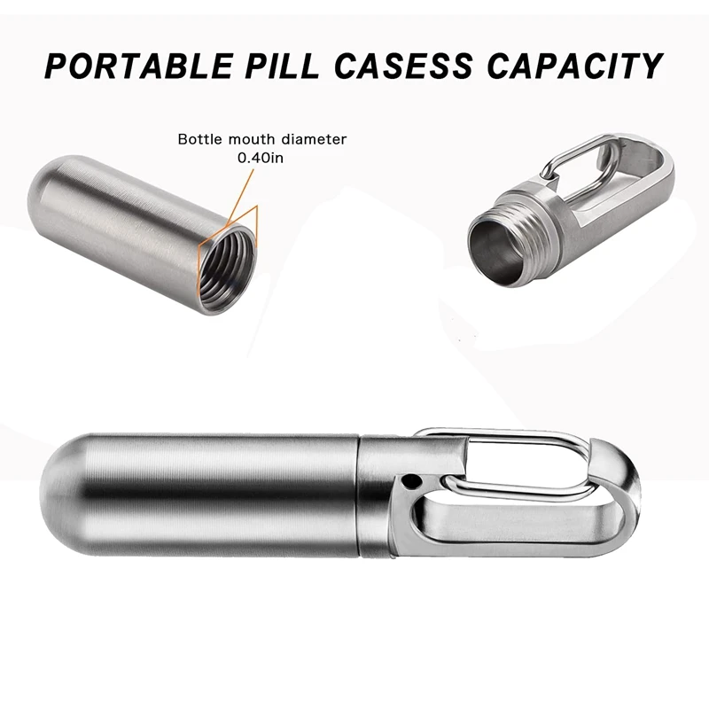 LLavero de pastillero de bolsillo pequeño, estuche impermeable portátil, contenedor de píldoras de viaje de acero inoxidable, llavero, soporte para píldoras