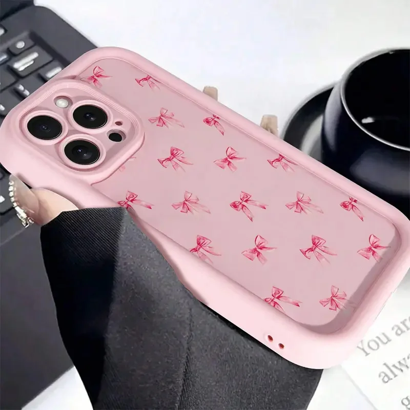 Sanfte rosa Schleife Print Handyhülle für iPhone 16 17 Pro Max 15 14 13 12 11 XS X XR 7 8 16 Plus SE 2022 16E süße Bownote Soft Cover – Detail 6