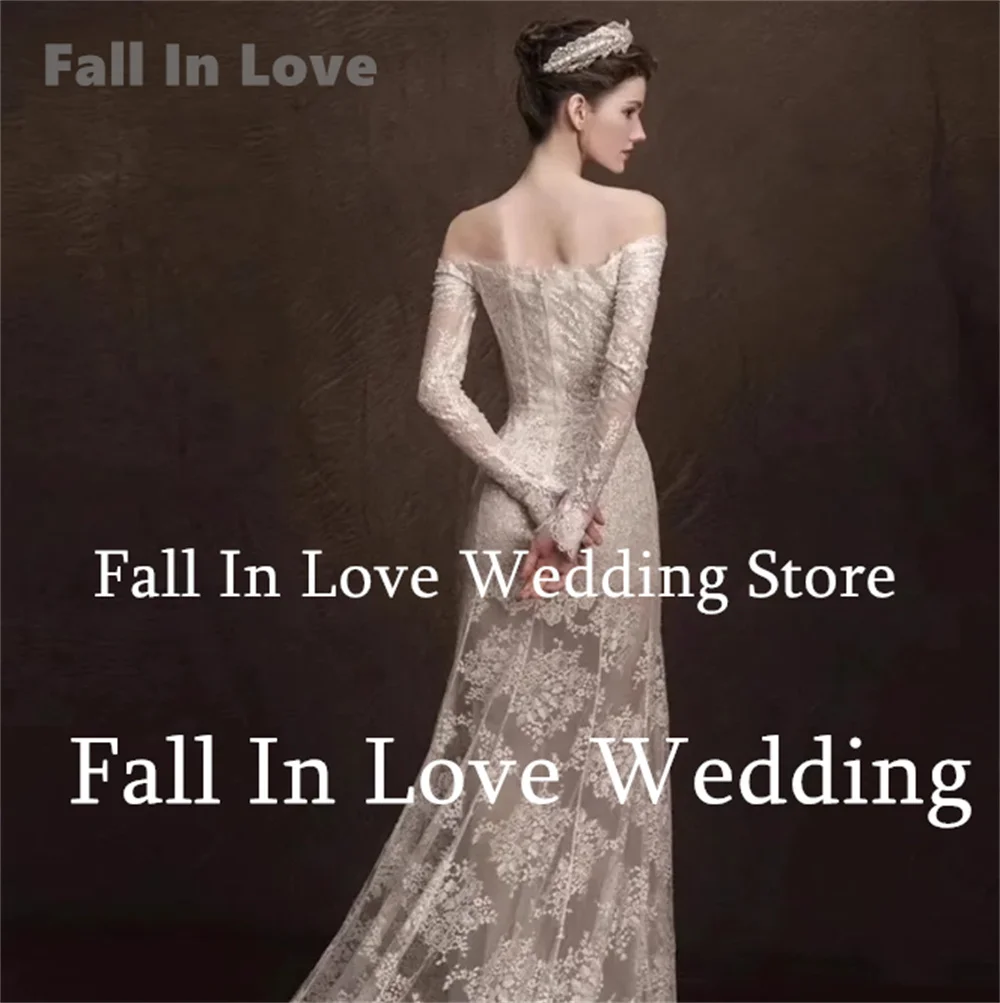 Fall In Love Dress Vintage Lace Wedding Dress Luxury Lace Appliques Off-Shoulder Long Sleeves Mermaid Women Bridal Gown Vestidos