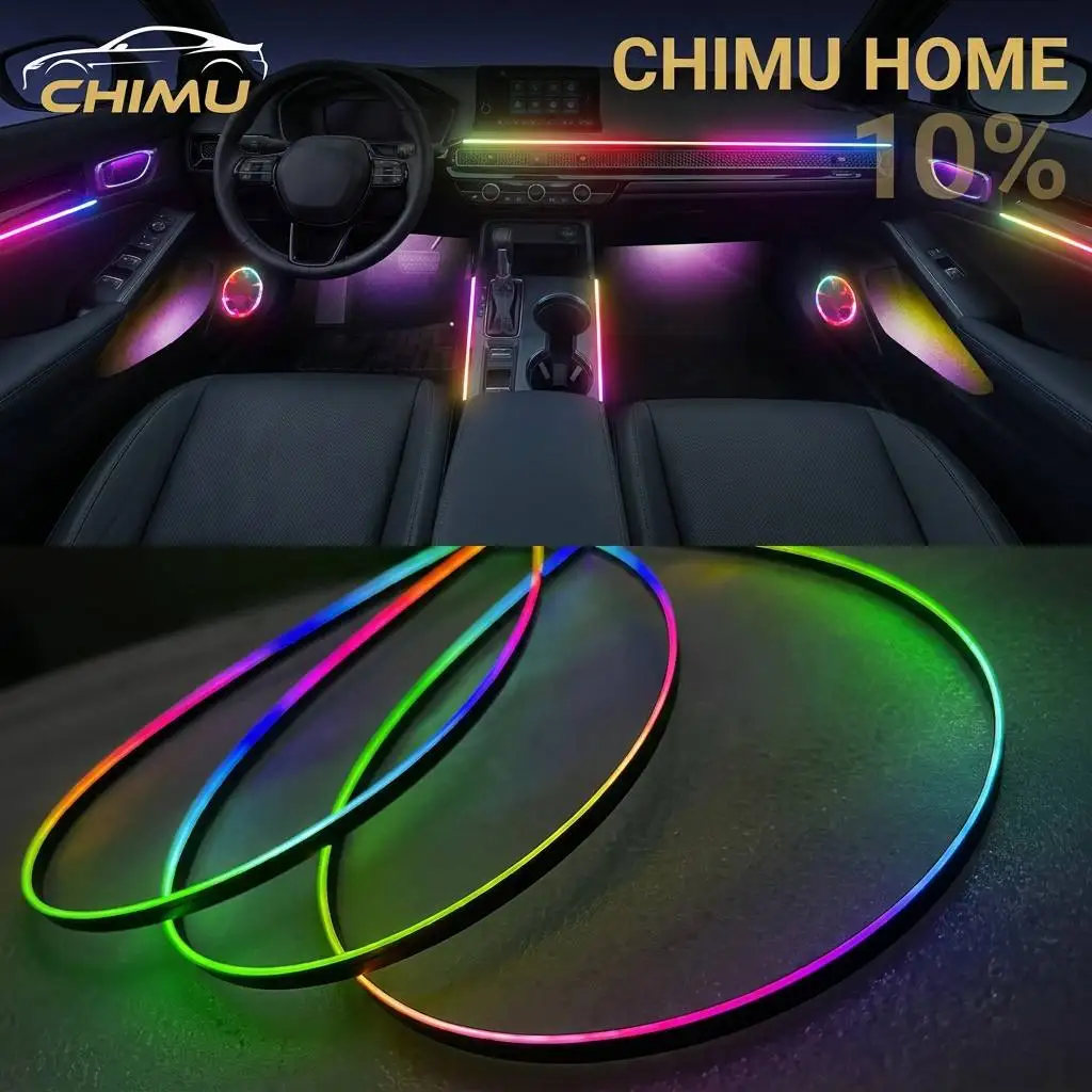 【CHIMU HOME】 for Car Sunroof Dashboard Universal LED Ambient Lighting Kit RGB Symphony Acrylic Strip USB App Remote Control 12V