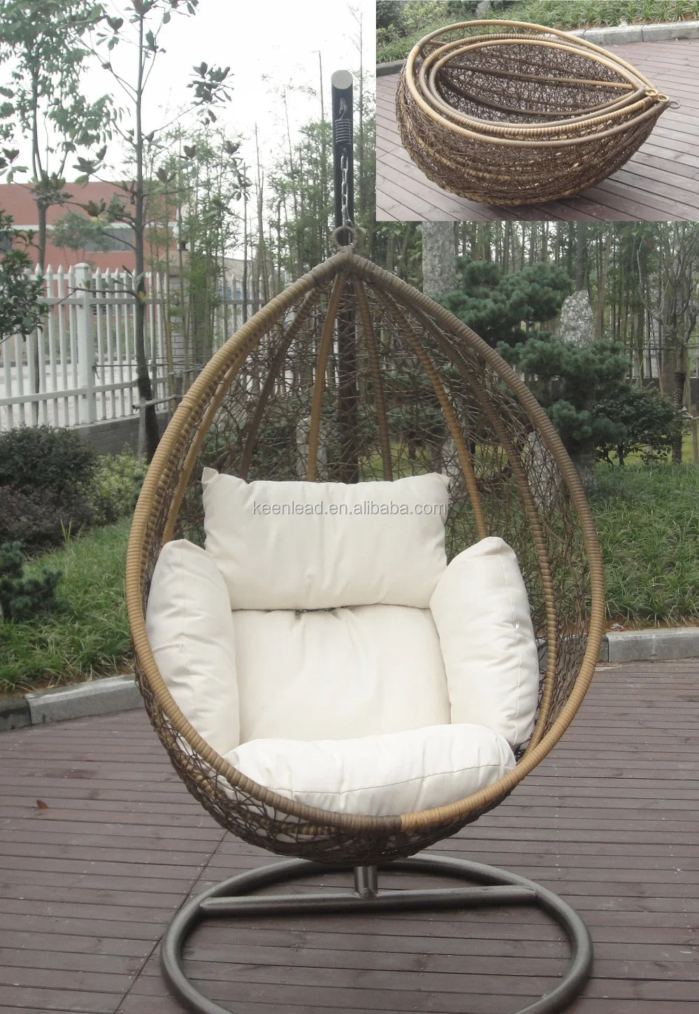 Hamaca colgante de mimbre con forma de huevo y columpio de resina