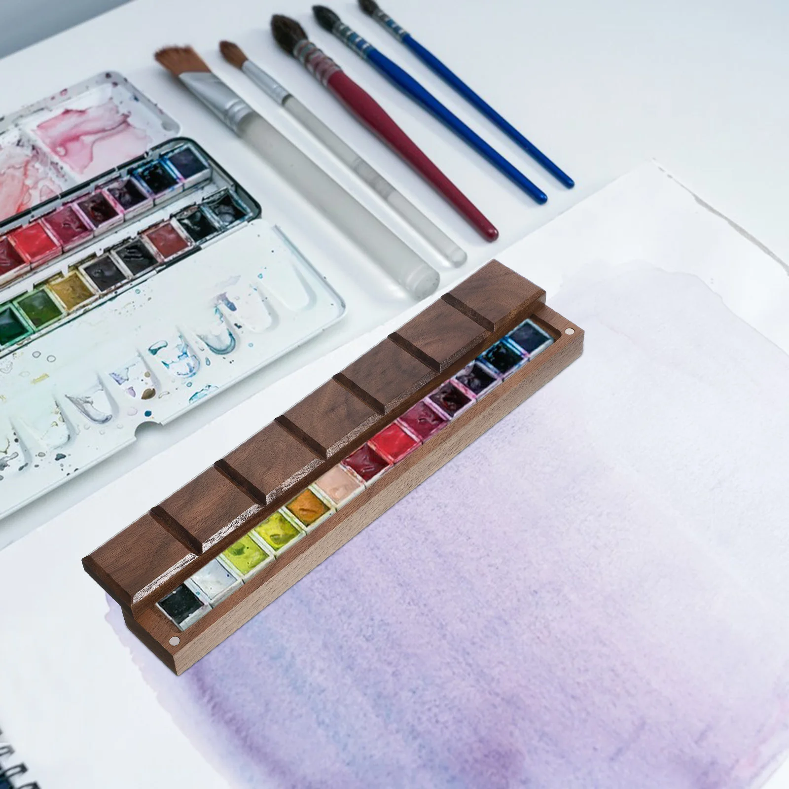 Boîte à pigments d'aquarelle en bois, plateau de mélange d'art Portable, porte-peinture léger et Compact pour palettes de peinture à l'huile et à la Gouache
