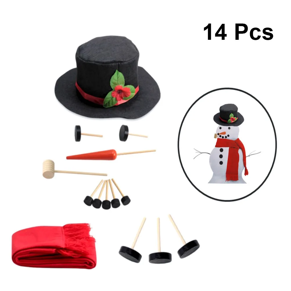 

14 Pcs Snowman Dressing Kit Red Scarf Wooden Eyes Mouths Buttons Nose Christmas Winter Family Fun