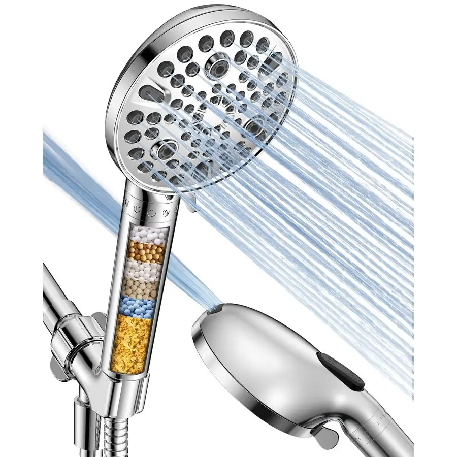 

Ручная душевая лейка с фильтром, высоконапорная, с 10 режимами распыления, для умягчения жесткой воды, со шлангом, Bracke