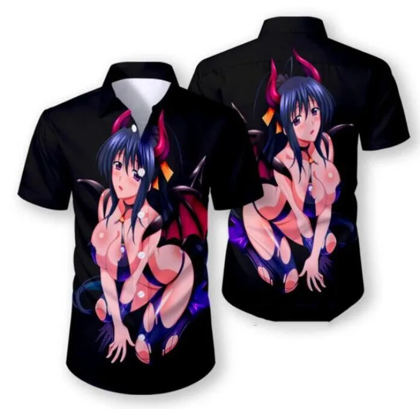 

Hawaiian Short Sleeve Men's Shirt Anime Himejima Akeno Funny 3D Printed Casual Shirts Fashion Men Tops K03