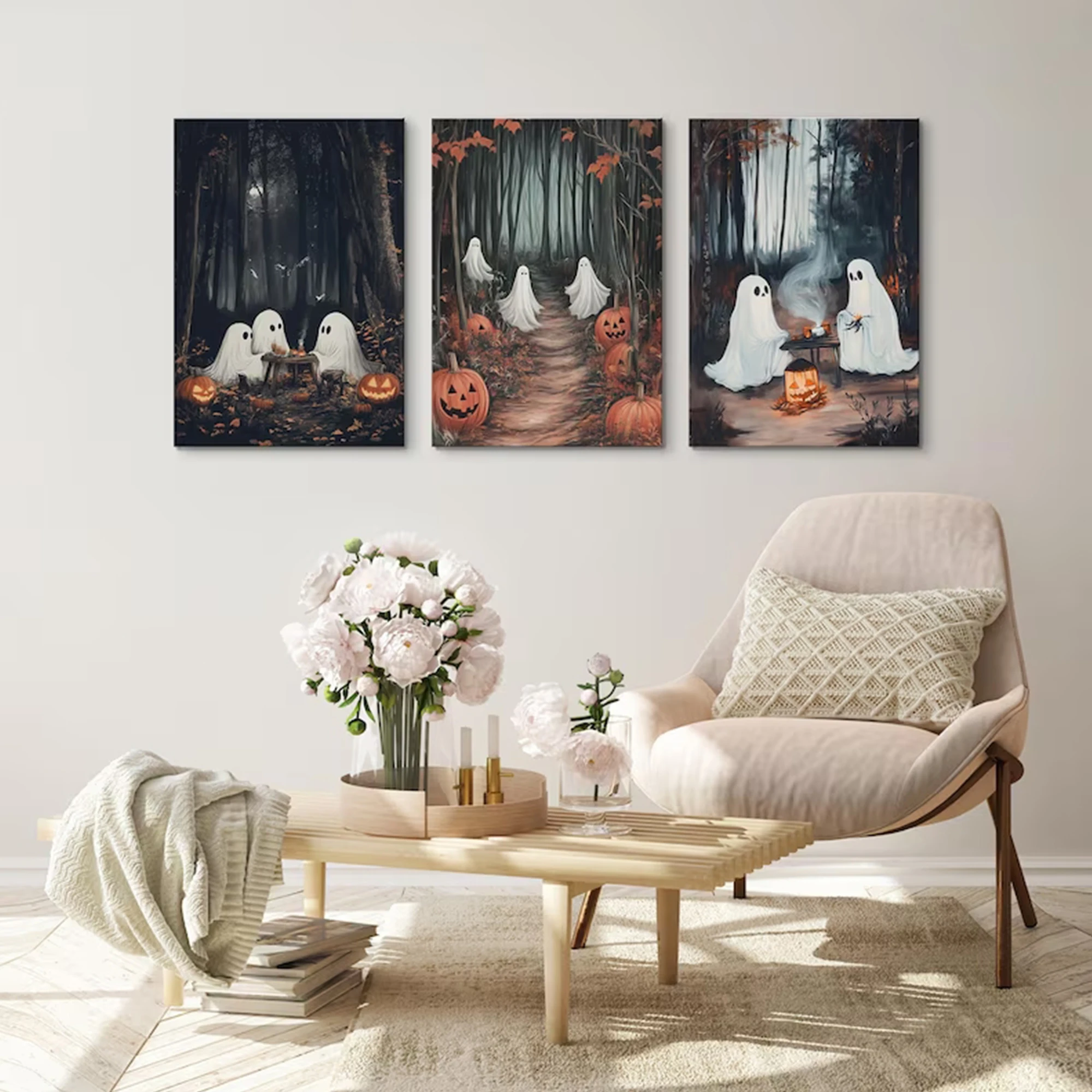 3pcs Modern Halloween Ghost Party Wall Art Print Canvas Painting Poster Picture For Living Room,Bedroom Home Decor
