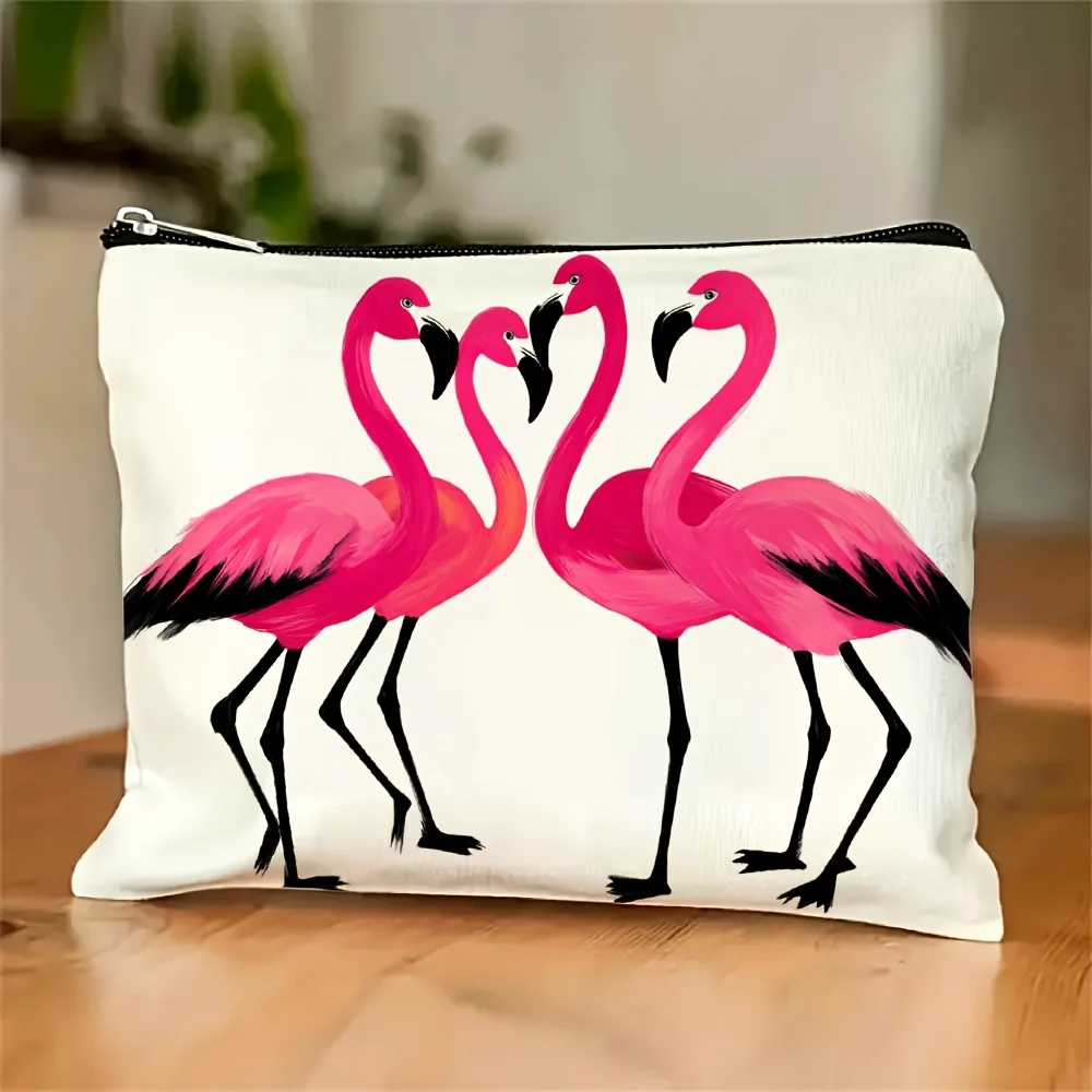 A Pink flamingo print makeup bag- multifunctional zipper pouch, jewelry storage bag, perfect travel zipper small storage bag.