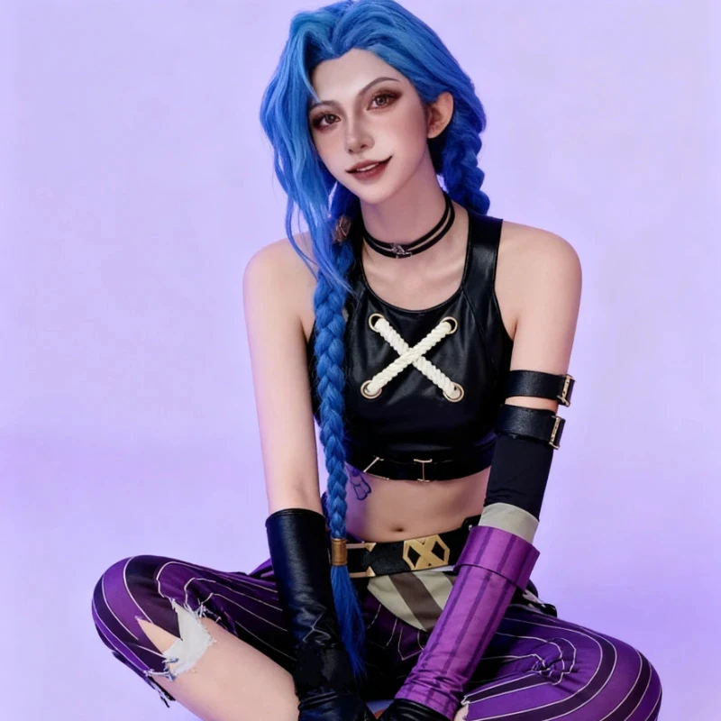 A;3\v,7'd/Game Lol Jinx Cosplay Costume Wig Loli Uniform Outfit Women Halloween Christmas Party Cos Convention Comic Cx;4'v\7,h/