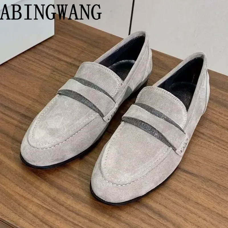 

High Quality Suede Leather Ladies Loafers Slip On Runway Women's Office Shoes 2025 Spring Summer Lazy Shoes Women Mujer