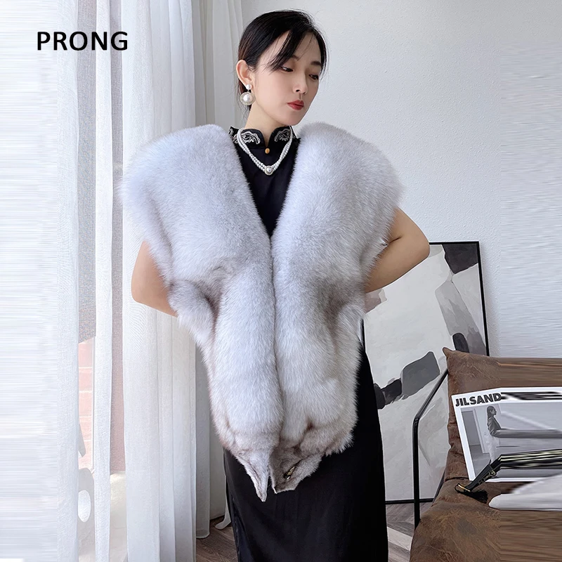 

Luxury Real Fox Fur Scarves Winter Warm Wedding Party Fur Shawl Wraps Women Coat Hood Fur Accessories Female Large Neck Scarf