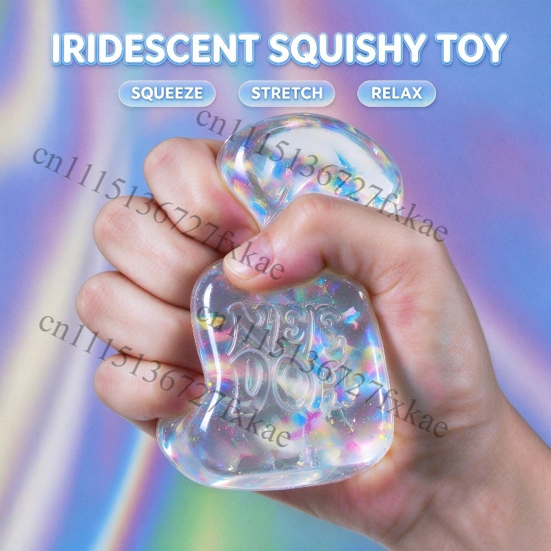Needoh Nice Cube Holographic Ribbon Squish Fidget Toy | Soft Squeeze Stress Relief Sensory Toy Adults