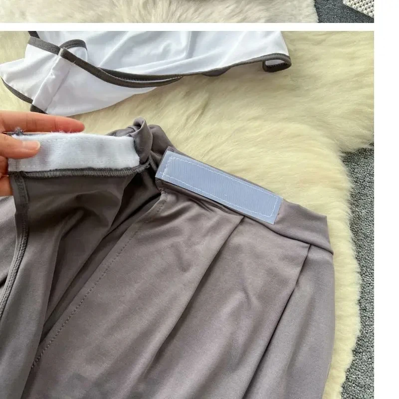 Hotsweet Playsuit-Sets für Damen, ärmellos, schmal geschnitten, rückenfrei, ausgehöhlter Body + Falten-Minirock mit elastischer Taille, sexy Club-Anzüge – Detail 8
