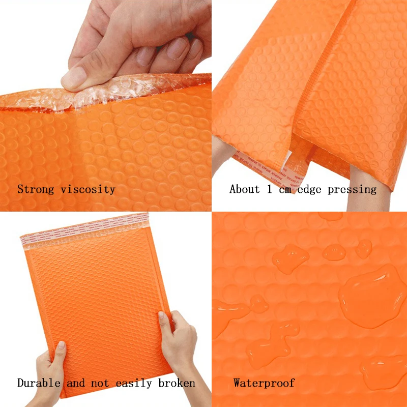 Sacos De Bolha Impermeáveis, Laranja Brilhante, Envelope De Bolha De Plástico, Embalagem De Roupas, Envelopes De Envio, Mailers De Negócios, 50Pcs