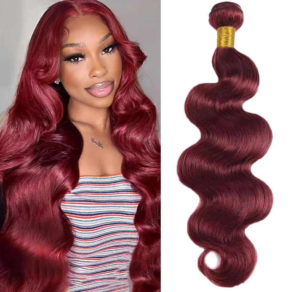 

99J Human Hair Bundles Body Wave Burgundy Bundles Brazilian Virgin Hair Red Color Human Hair Bundles Double Weft Hair Weave