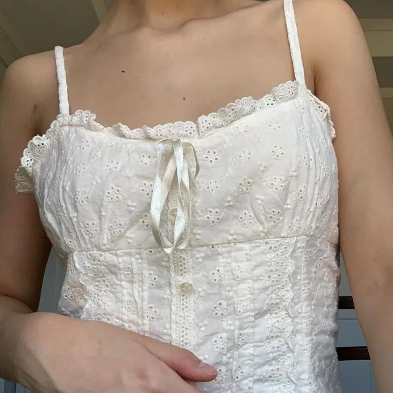 الكورية الشارع الربيع الصيف بسيطة عصرية نقية حلوة حار الحمالة الصغيرة القوس بلون عارية الذراعين الدانتيل الحمالات أعلى 2025 #3