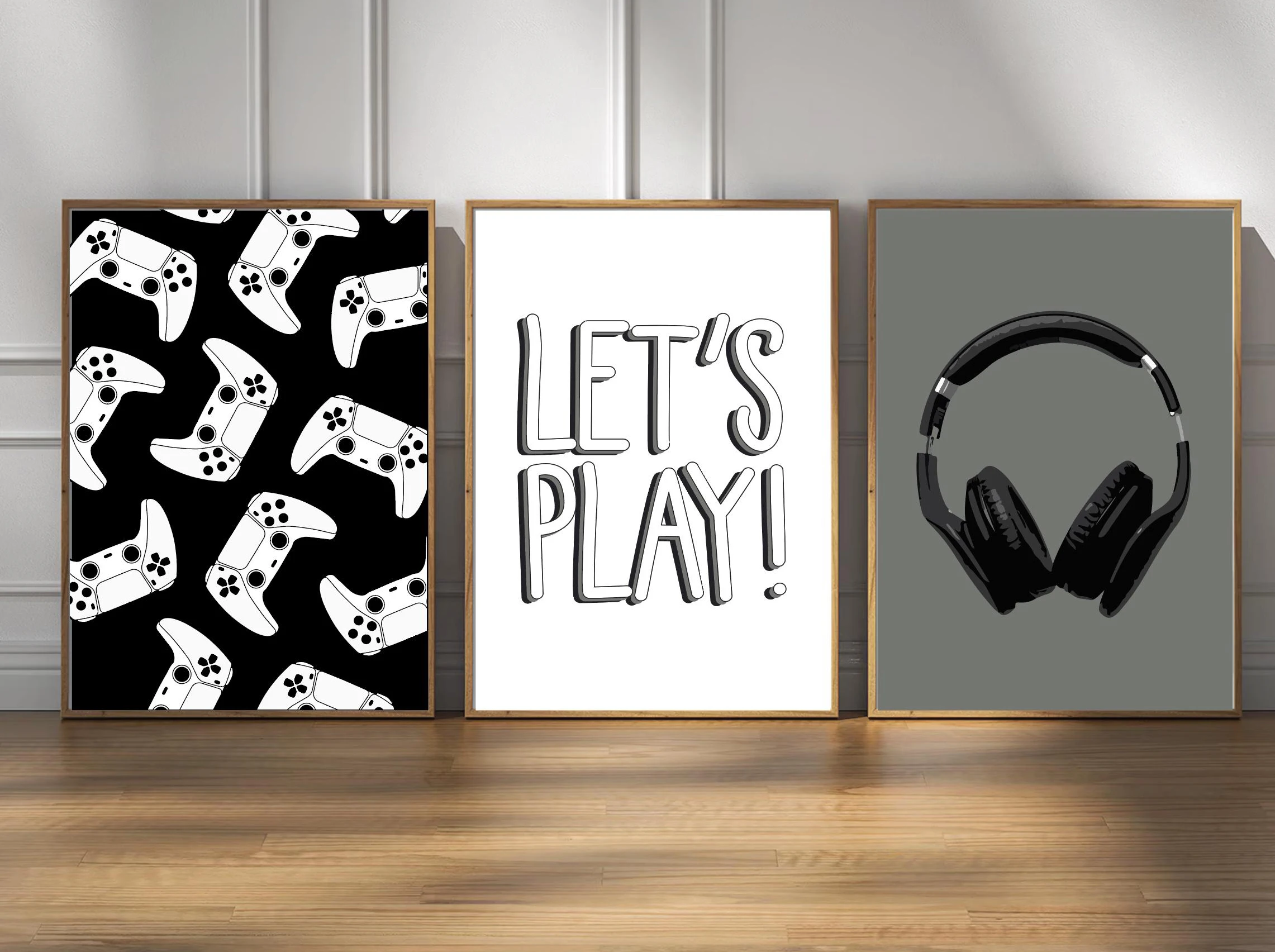 Cartoon Abstract Game Console Controller Headphones Poster Canvas Art Painting Printing Home Room Wall Pictures Decor Gift