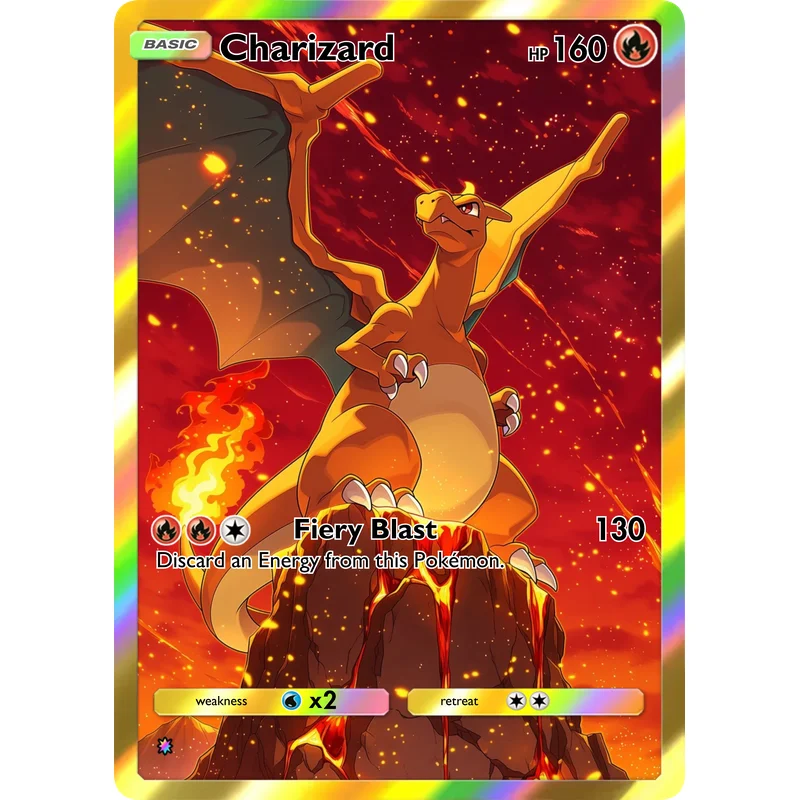 5-teiliges Charizard Sammelkarten-Set Vollfarbige Holografische Feuerdrachen-Sammelkarten für Kinder und Fans Geschenk – Detail 5