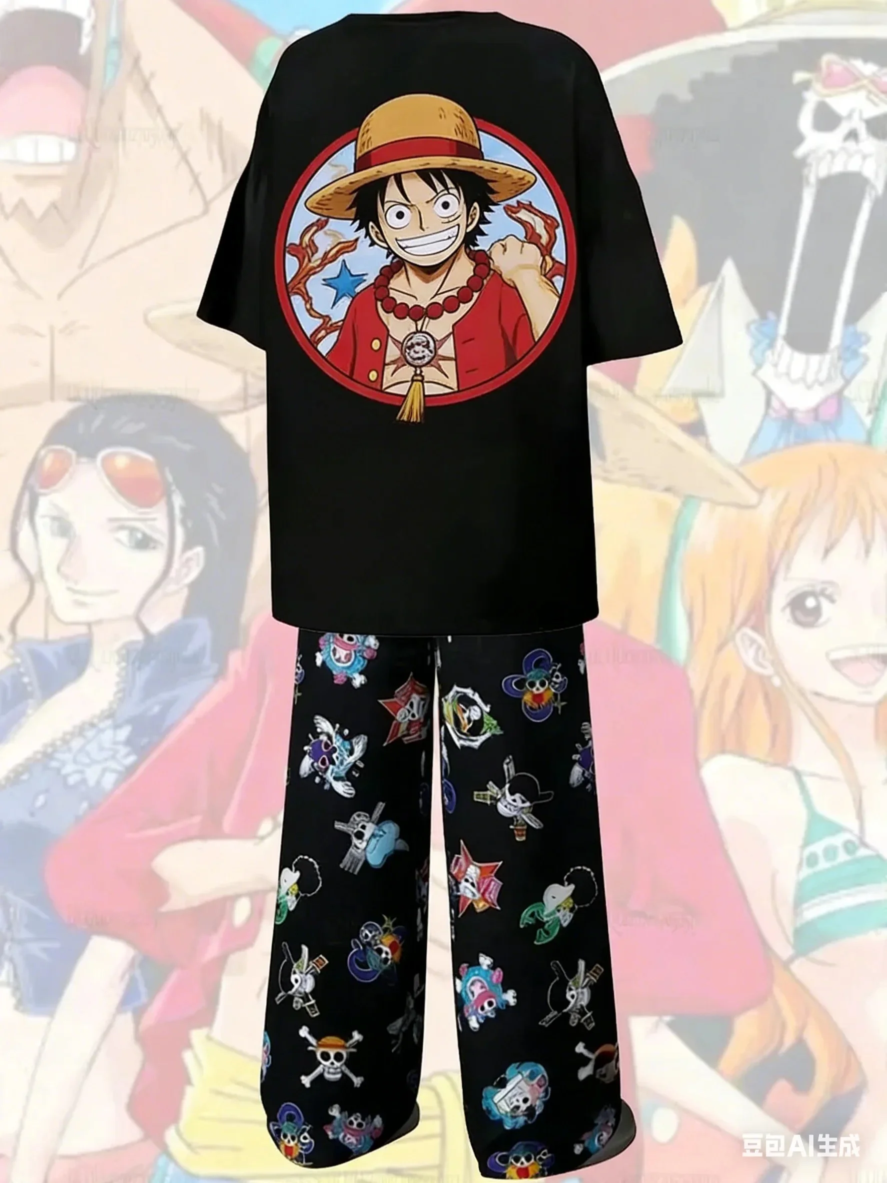 Nami Pirates Anime Short Sleeved Pants Two-piece Set for Children,3D Printed Nautical Chart Casual Milk Silk Parent-child Outfit
