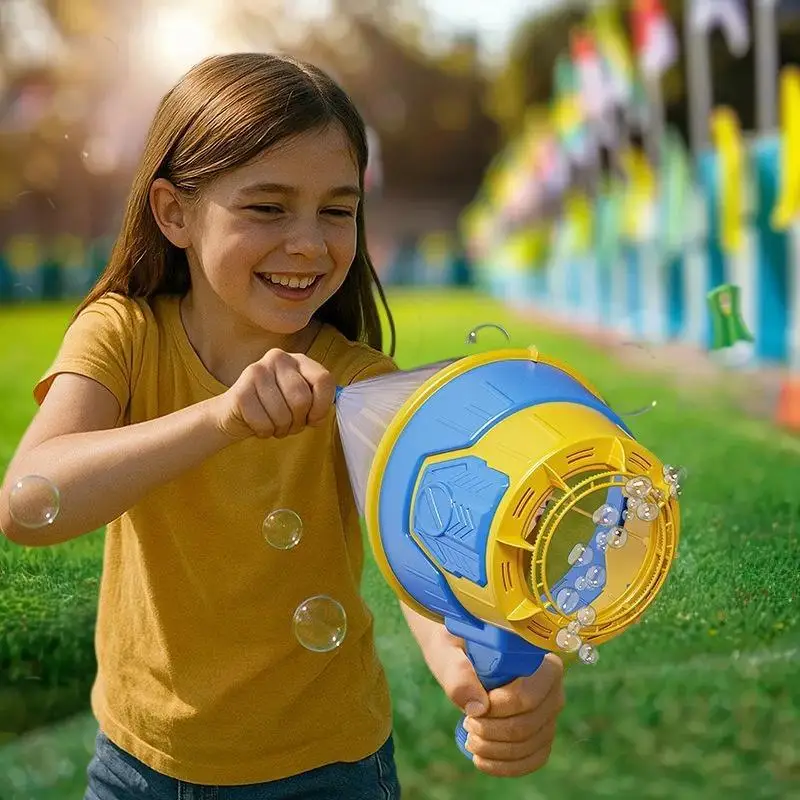 Giocattolo unico per pistola Gatling con cannone ad aria per bambini; Set di fuochi d'artificio portatili; Soffiatore di bolle ideale per divertimento natalizio all'aperto