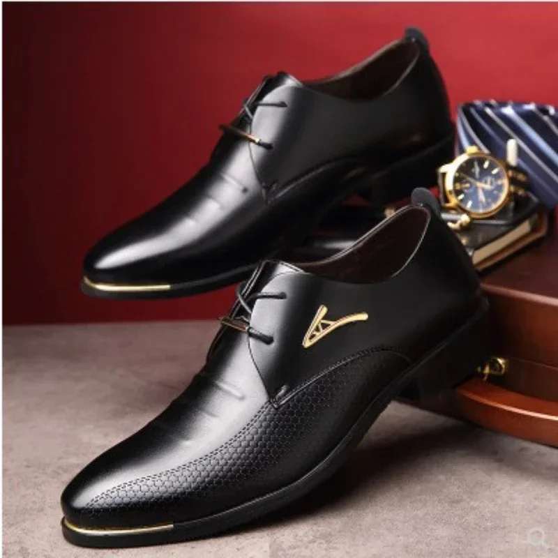 

Pointed Men Dress Shoes Slip-On Casual Shoes Four Seasons New Men Business Leather Shoes Man Oxfords Wedding Dress