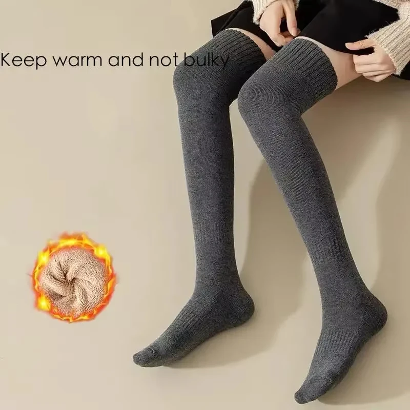 1 par feminino outono inverno cor sólida joelho meias altas moda quente confortável grosso loop ao ar livre casa meias casuais