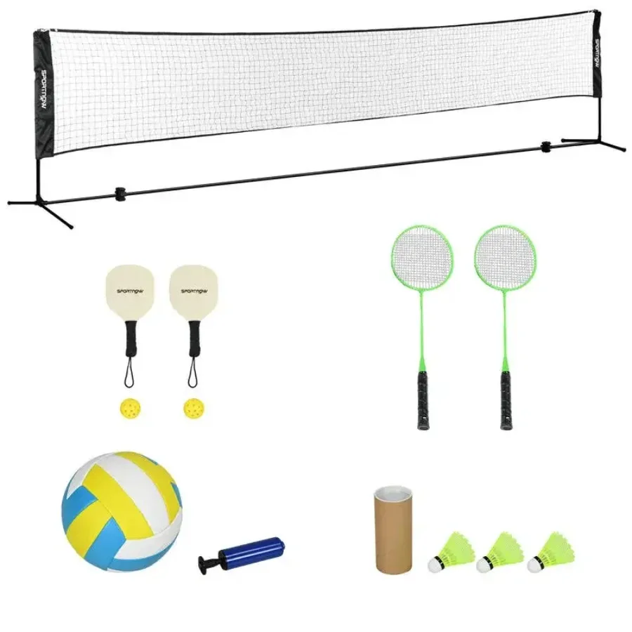 

Complete Set of Badminton Pickleball Volleyball 3 in 1 Outdoor Sports Games with Height Adjustable Net