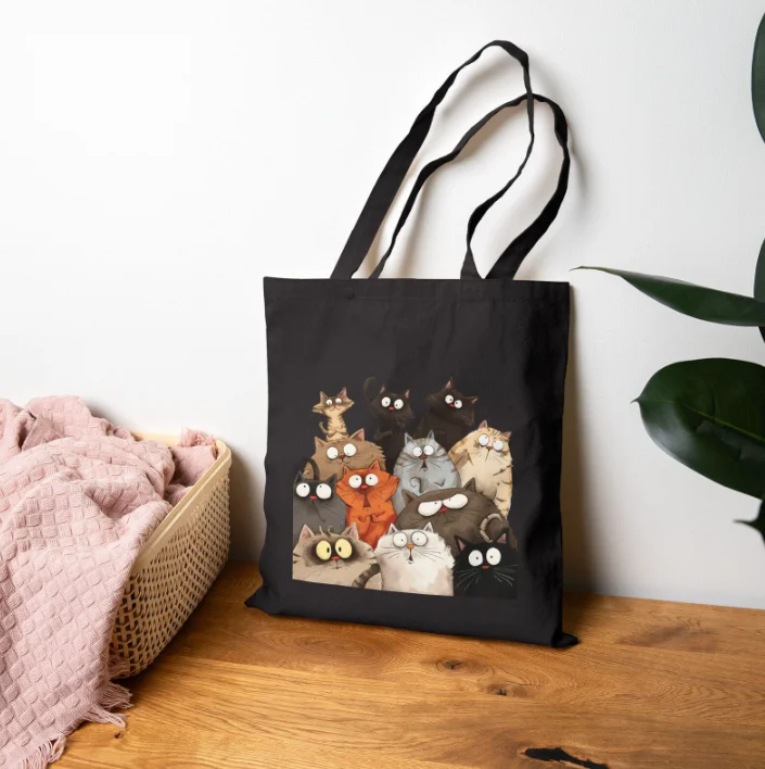 Cat Lover Tote Bag Versatile Minimalist Canvas Shoulder Bag for Men Women Cute Casual Reusable Shopping Handbag Fashionable