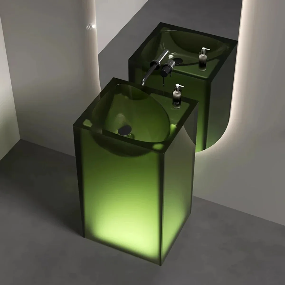 TTTransparent Column Basin Floor-to-ceiling Bathroom Wash Basin Homestay Resin Wash Table Customization53