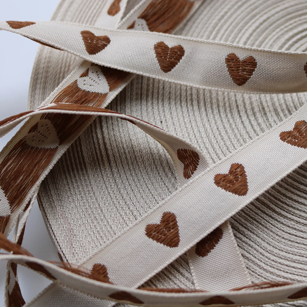 5 Meters 18MM 0.7Inch Brown Peach Heart Embroidery Webbing Ribbon Lace