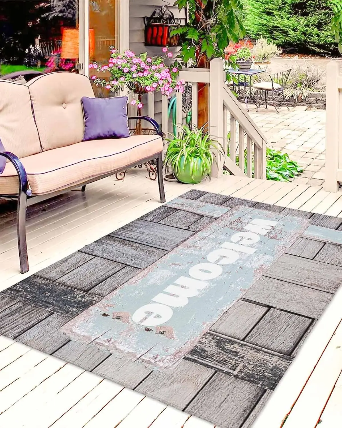 

Outdoor Rug, Large Floor Mat Welcome Vintage Wooden Board Non Slip Area Rug Rubber Backing Quick Dry Clearance Carpet For