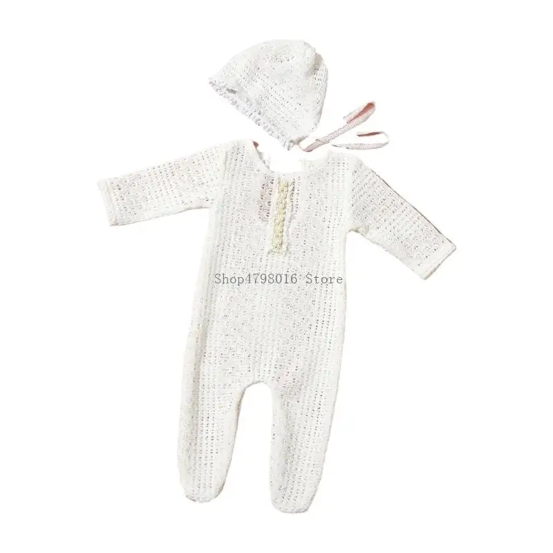 Baby Photography Costume Clothing Knitted Lace Hat Romper Photo Clothes Photography Props for Boy Girl 0-3 Month