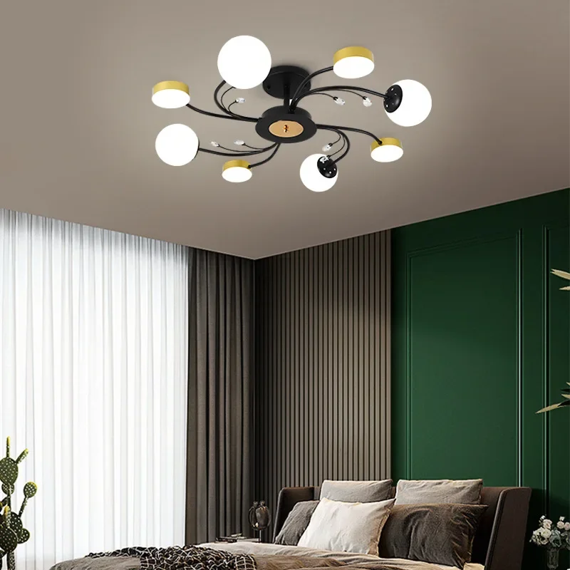 Modern Glass Ball Ceiling Chandelier Black for Bedroom Living Rroom Children\'s Pendant Lamp Minimalist Decor Lusters Luminaires