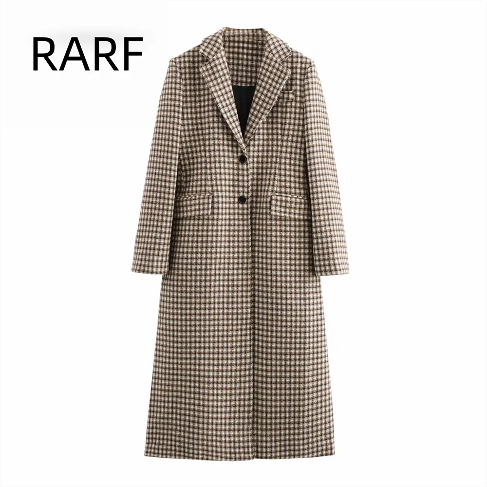 Women's clothing autumn and winter new products fashionable and casual temperament long slit woolen plaid coat jacket