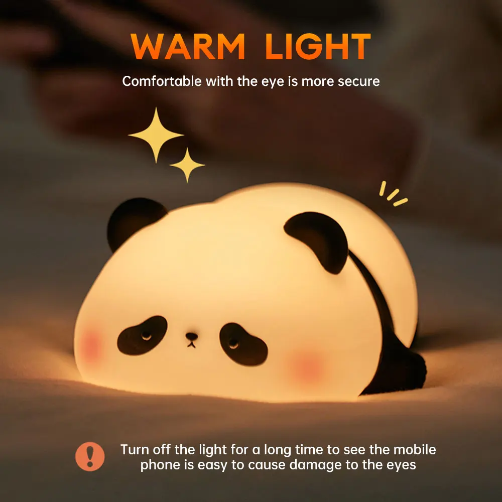 LED Night Light Cute Panda Silicone Lamp Touch Control Bedroom Bedside Animal Lights for Children\'s Birthday Gift Room Decor