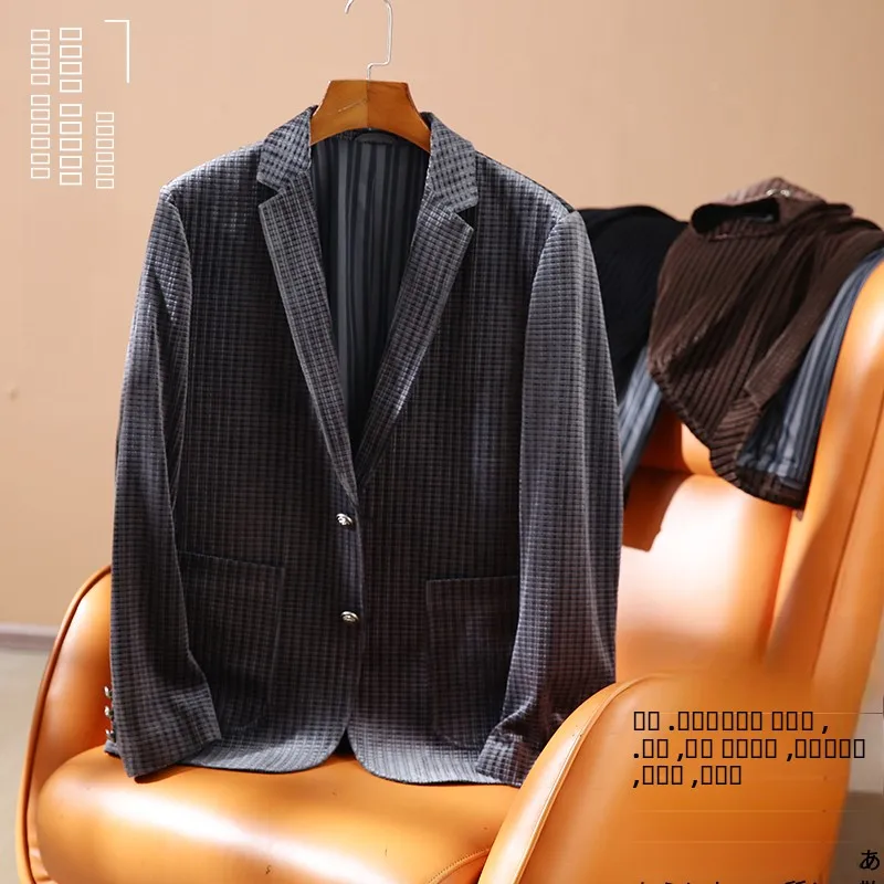 

Imported Silk Luster Casual Men's Suiting Velvet Faion Urban Sle Long Sve Stand Fit Two Button Single Breasted Coat