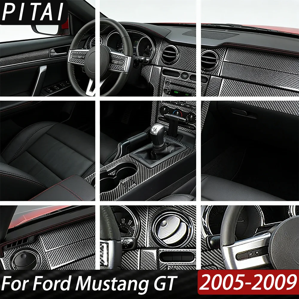For Ford Mustang GT S197 2005-2009 Carbon Fiber Center Console Gear Shift Panel Trim Strips Car Interior Accessories Sticker