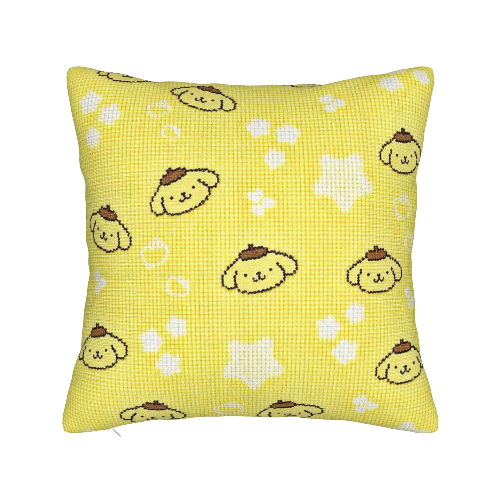 Pompompurins Cute Dog Yellow Plaid Pillowcase Printing Polyester Cushion Cover Decorative  Pillow Case Cover Home Square 45*45cm