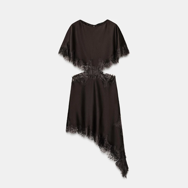 Vestido elegante francês glam cetim renda painéis recorte capa-manga mini vestidos femininos sexy retro leve festa roupa feminina