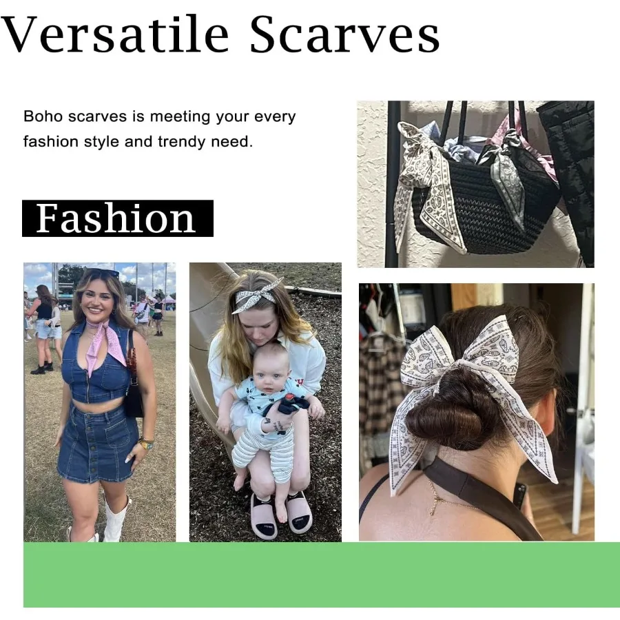 4 قطعة الأوشحة الموضة للنساء متعددة الوظائف بوهو الأوشحة Headbands وشاح من الساتان لحقيبة إكسسوارات الشعر مثالية للصيف O