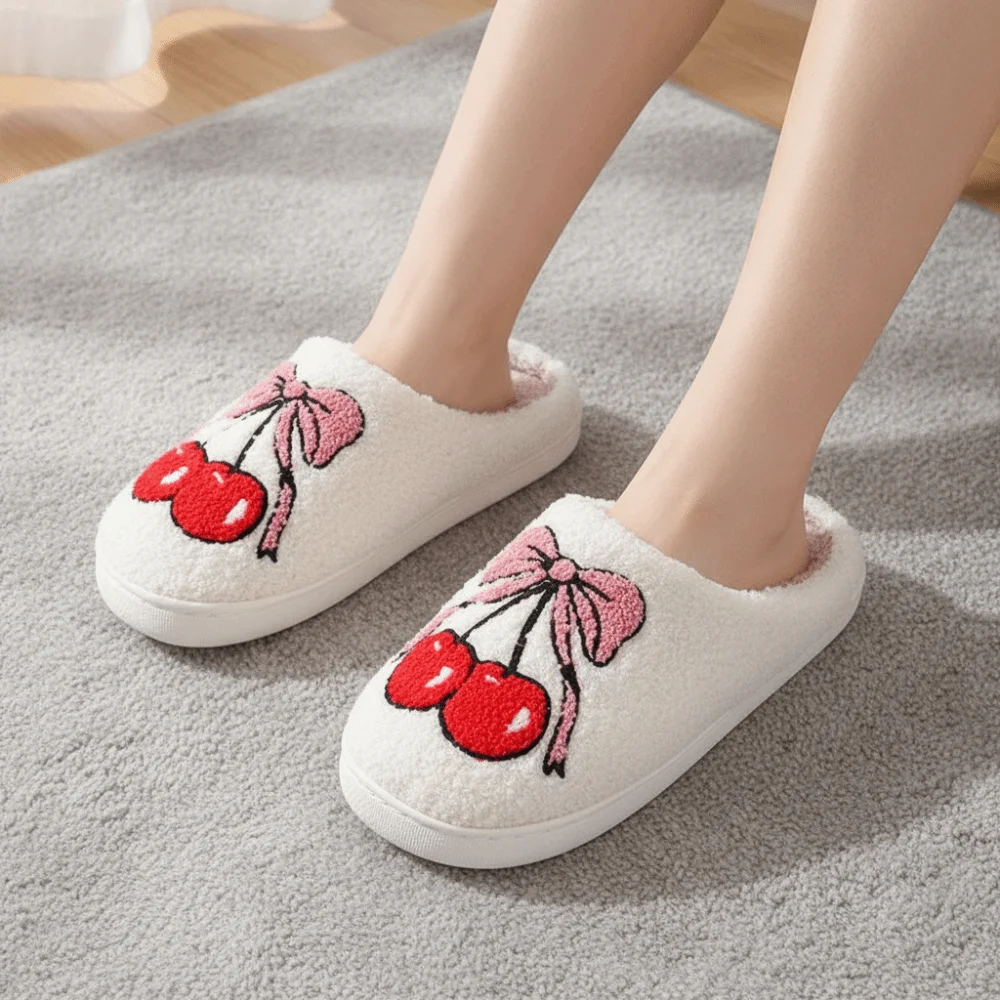 Cute Strawberry Fruit Slippers Pineapple Non-slip Winter Fluffy Slippers Toe Wrap Soft Slippers Dormitory