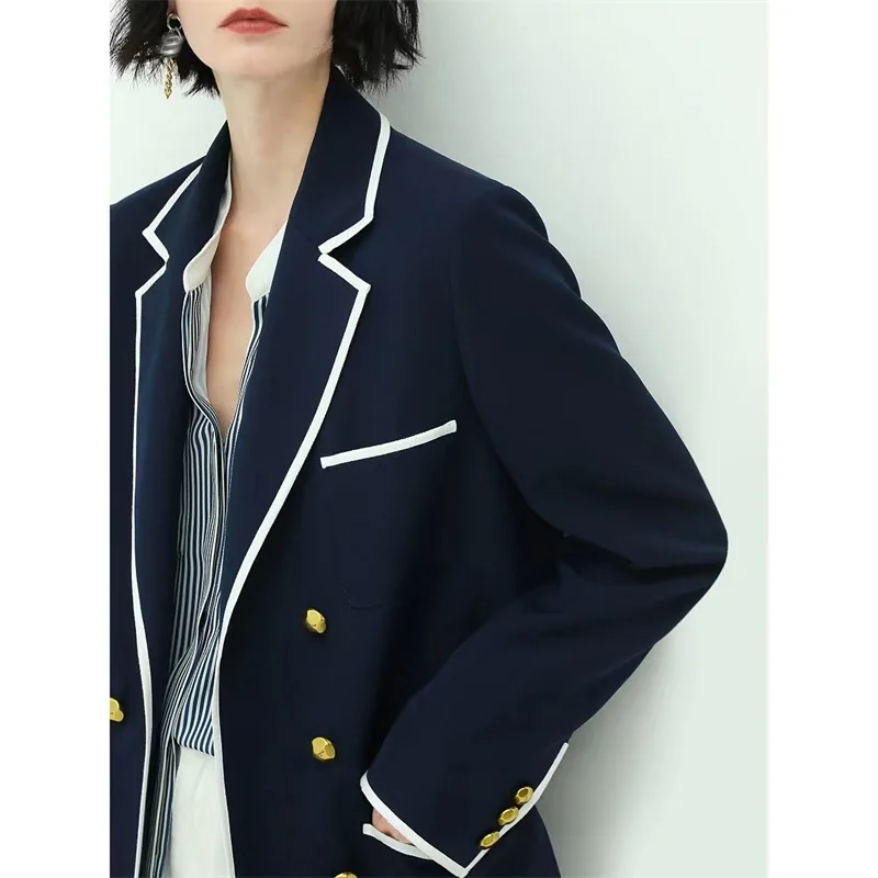 Voorjaar 2023 Vrouwen Pak Blazer 1 Pcs Katoen Metalen Button Jasje Formele Patchwork Kleur Office Lady Tailored Женский Костюм