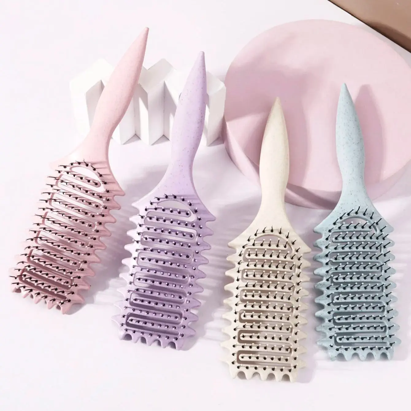 2026new Curling styling brush - hollow massage comb, nylon mane, ABS plastic handle, comfortable grip Special for real hair wigs