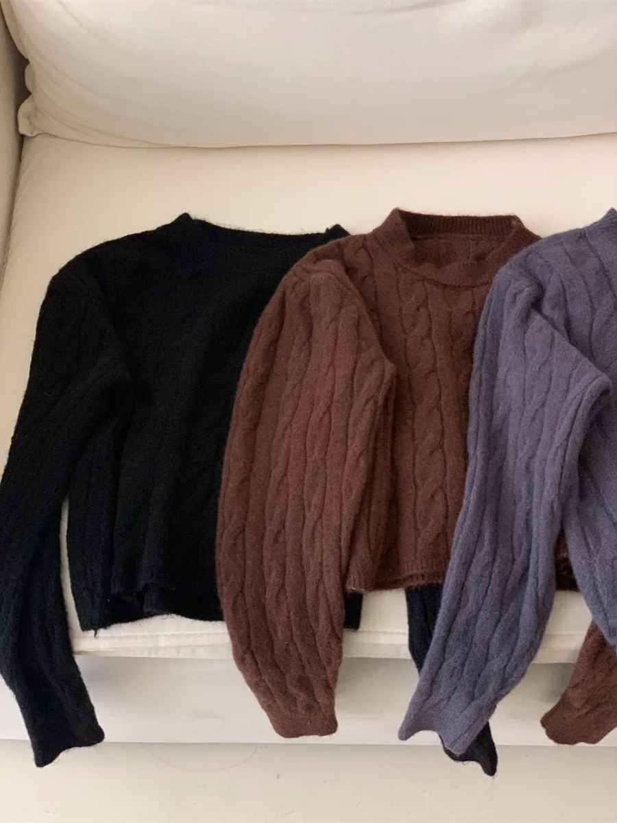 سترة محبوكة ثلاثية الأبعاد مستديرة من Thiened فضفاضة تناسب عتيقة Sve طويلة Sve لون تخفيف Sle رفيعة عادية #2