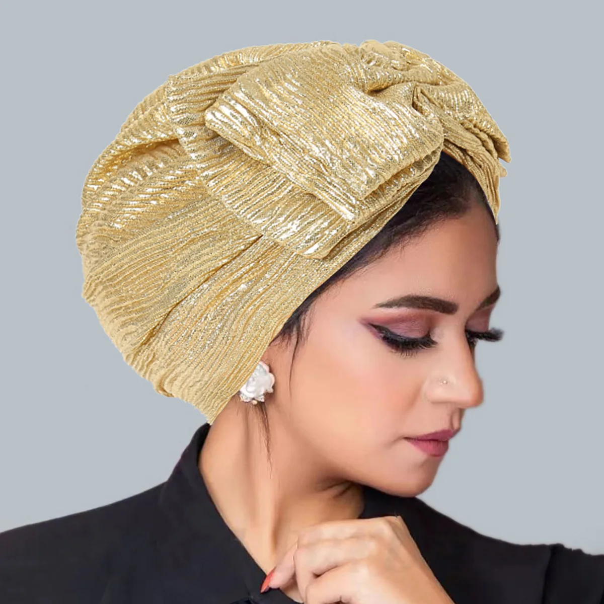 Shimmer Glitter Turban Indian Hat Bowknot Bonnet Women Muslim Hijab Chemo Cap Hair Loss Headscarf Beanie Skullies Turbante Mujer