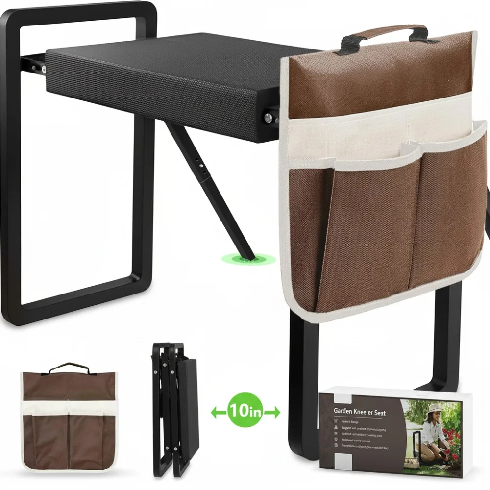 

Foldable Garden Kneeling Seat with Tool Bag, Anti-Tipping Heavy Duty Stool, Gardening Gift for Women Men