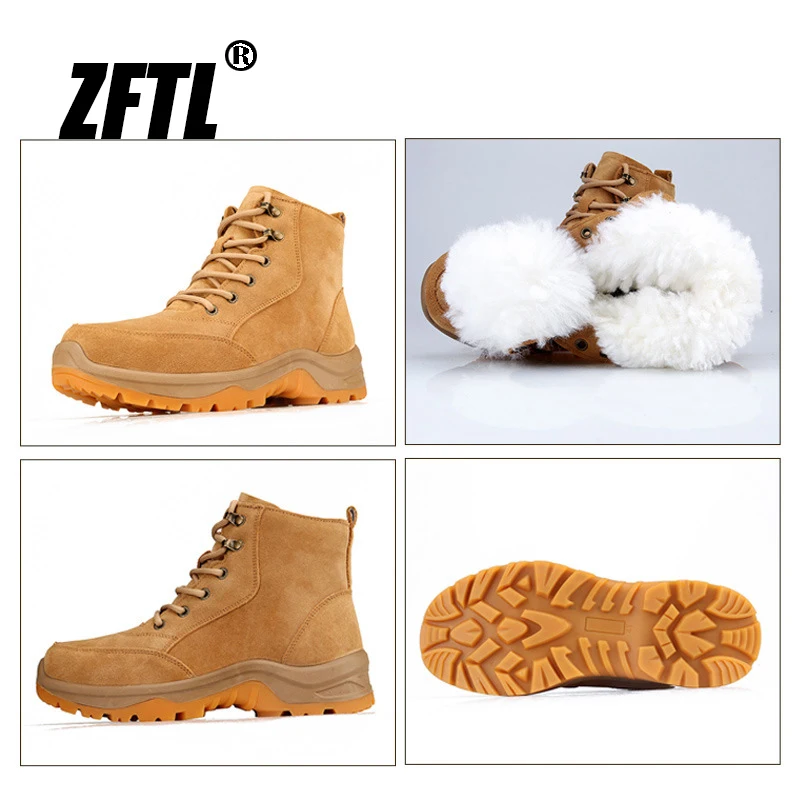 ZFTL New Men\'s Snow Boots Wool Non-slip high-top Casual Outdoor Warm boots Outdoor Warm cotton shoes Winter Thickened wool boots